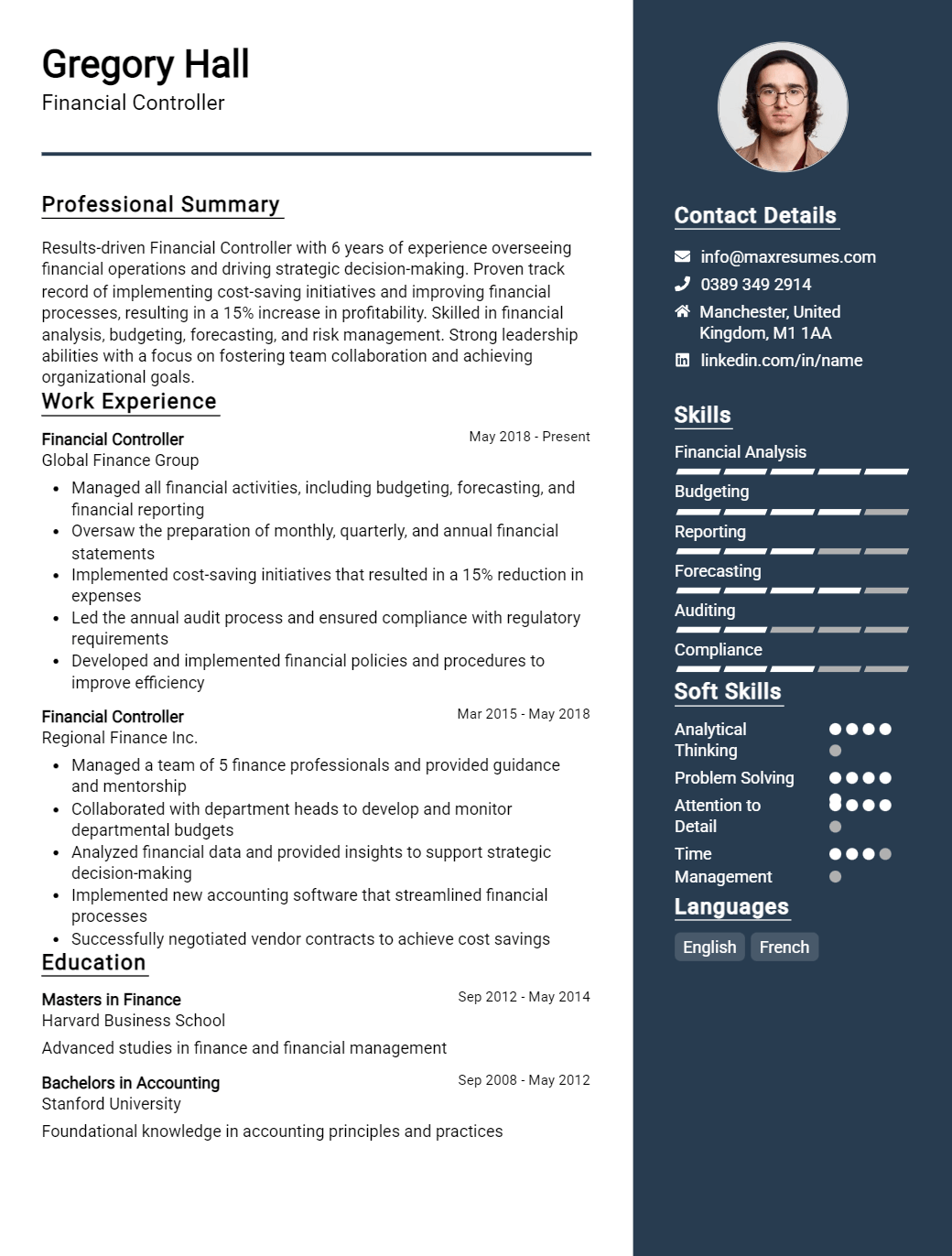 financial-controller-resume-sample