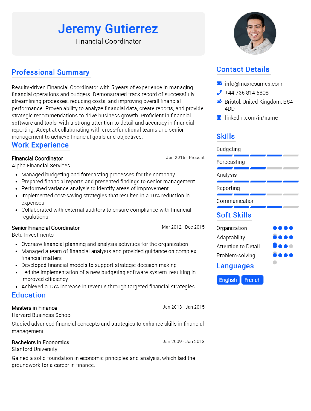 financial-coordinator-resume-sample