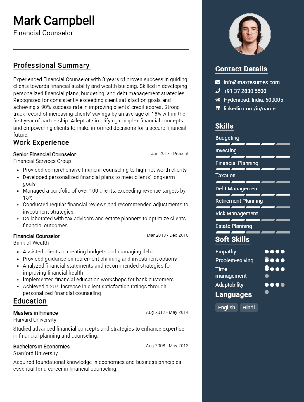 financial-counselor-resume-sample