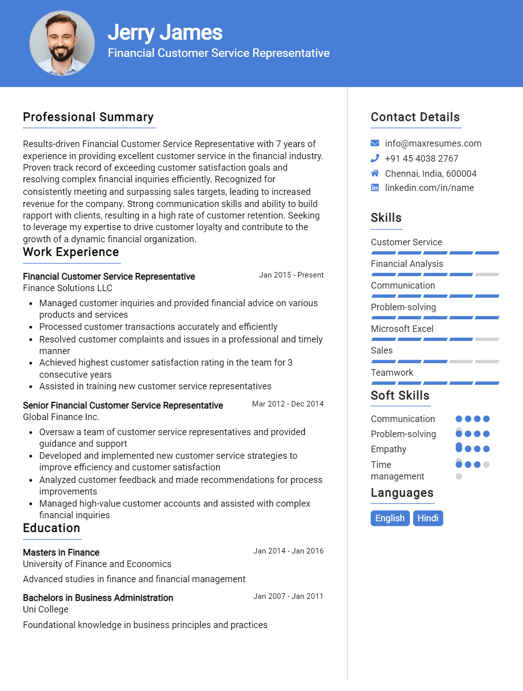 financial-customer-service-representative-resume-sample