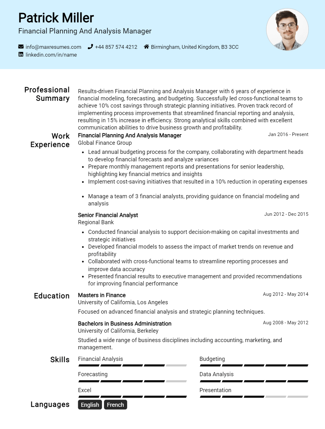 financial-planning-and-analysis-manager-resume-sample
