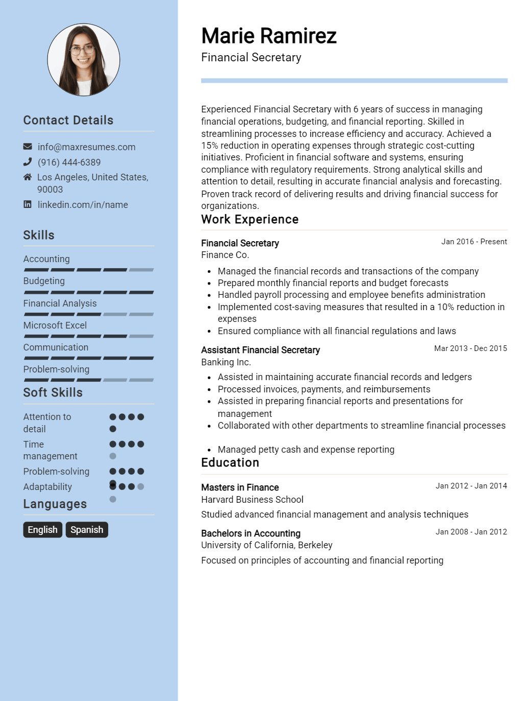 financial-secretary-resume-sample