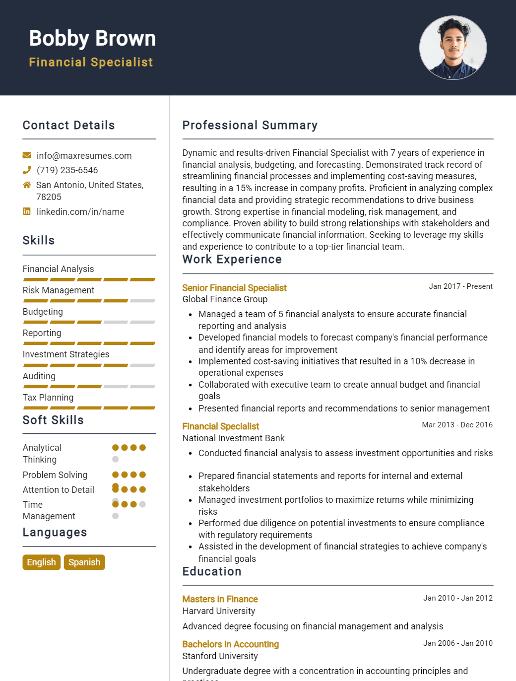 financial-specialist-resume-sample