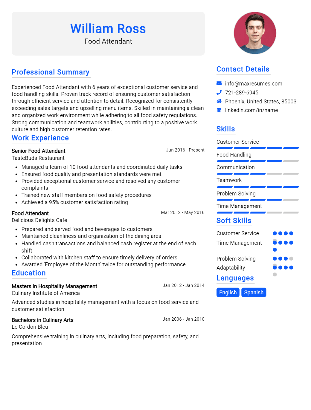 food-attendant-resume-sample