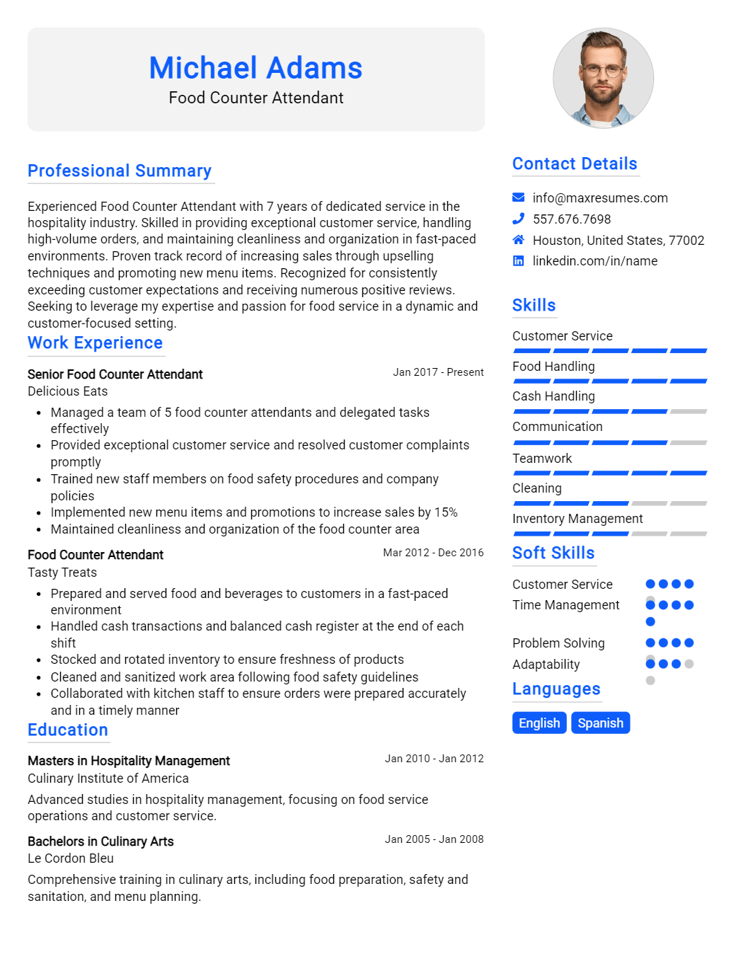 food-counter-attendant-resume-sample