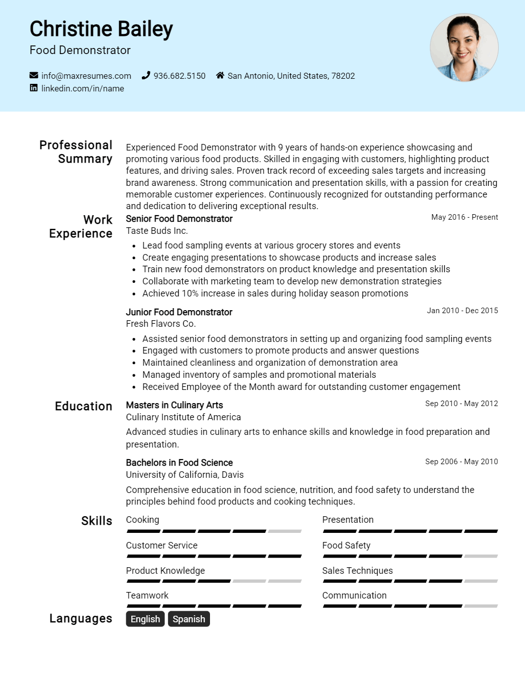 food-demonstrator-resume-sample
