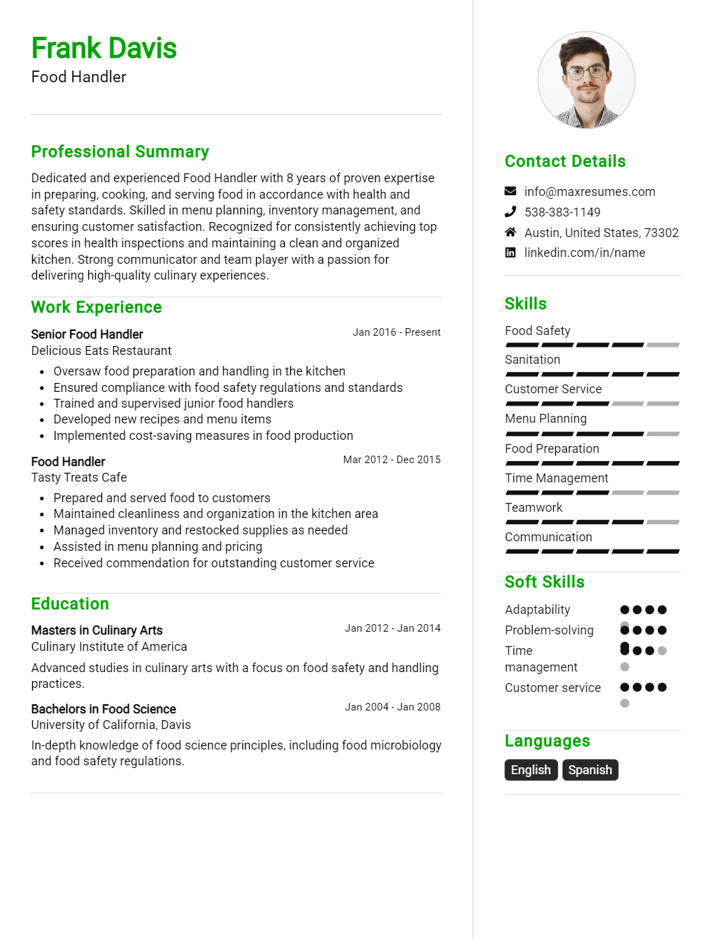 food-handler-resume-sample
