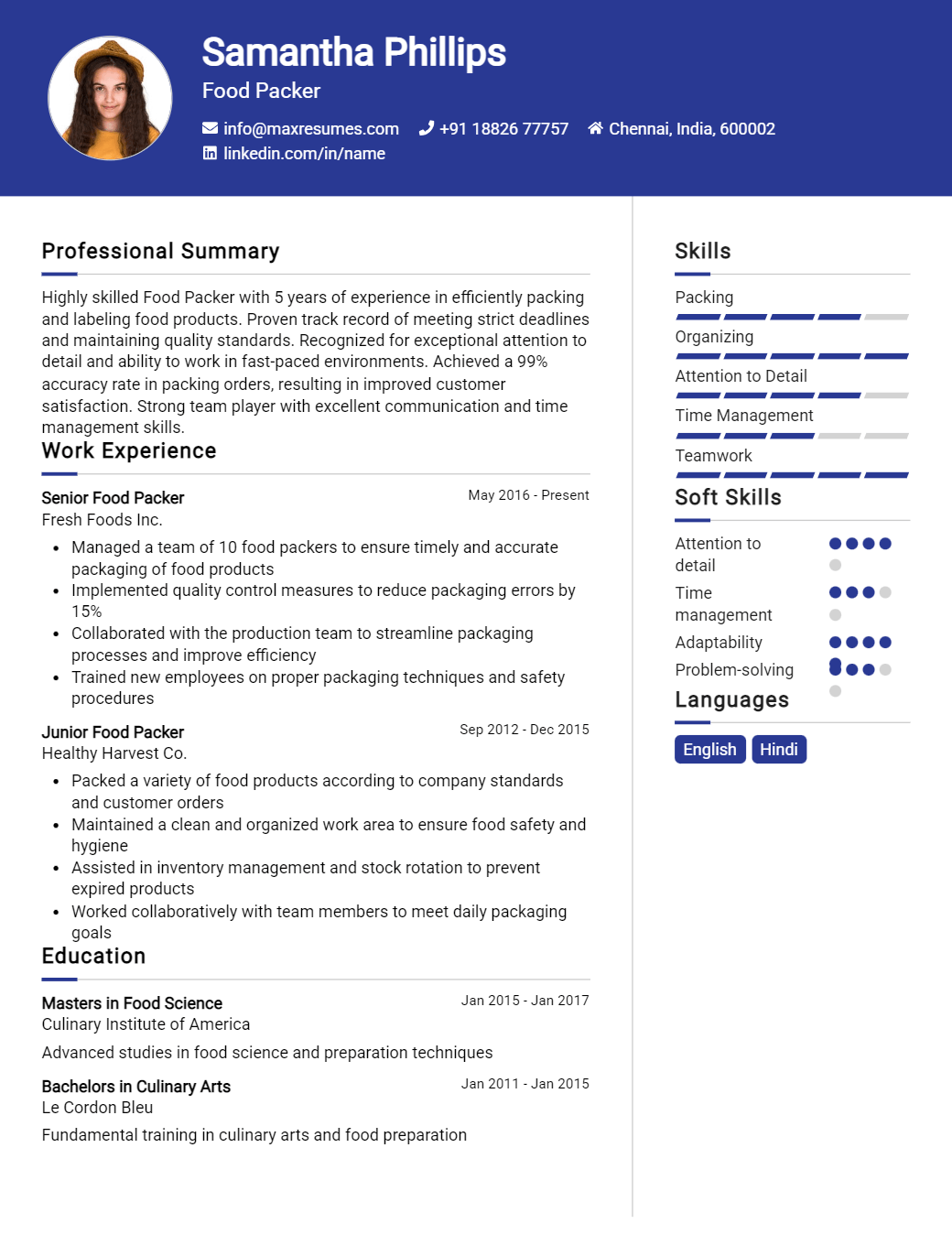 food-packer-resume-sample