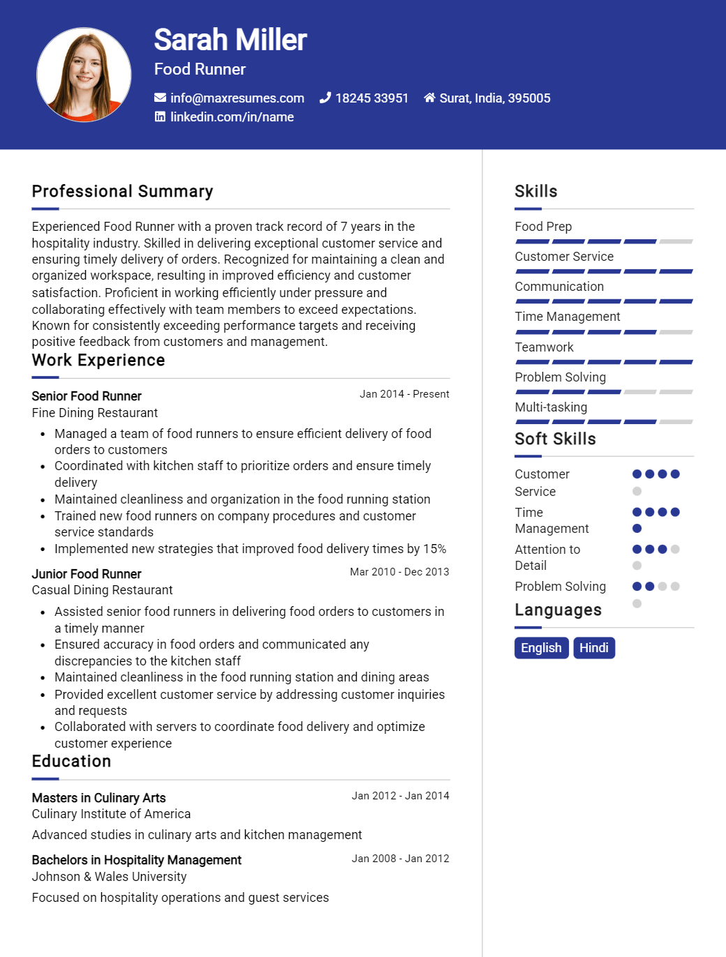 food-runner-resume-sample