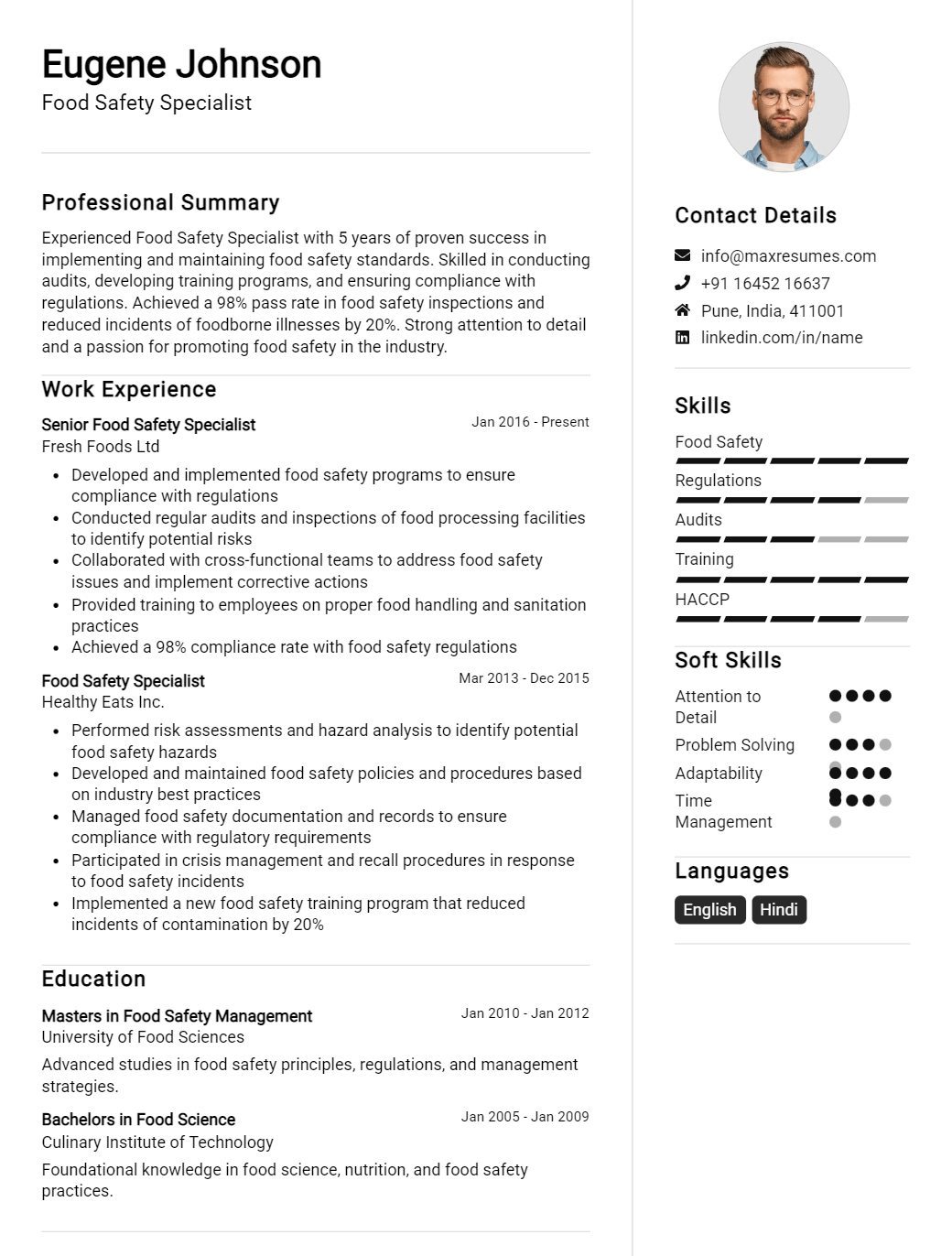 food-safety-specialist-resume-sample
