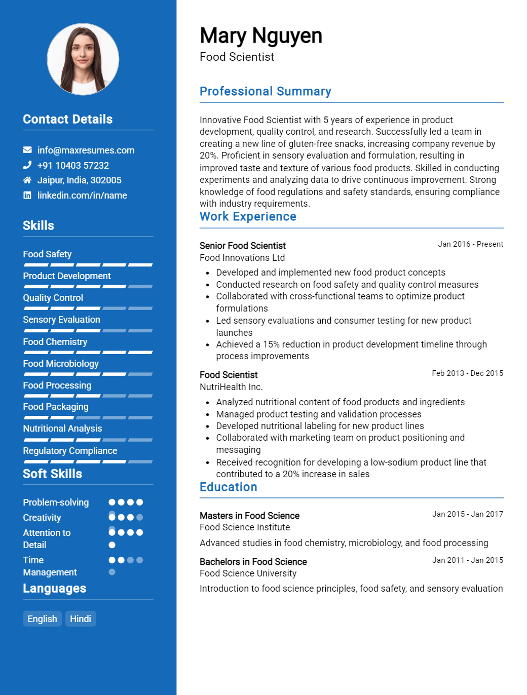 food-scientist-resume-sample