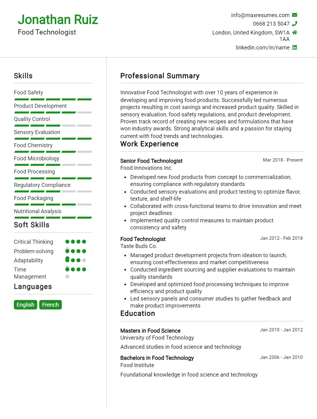 food-technologist-resume-sample