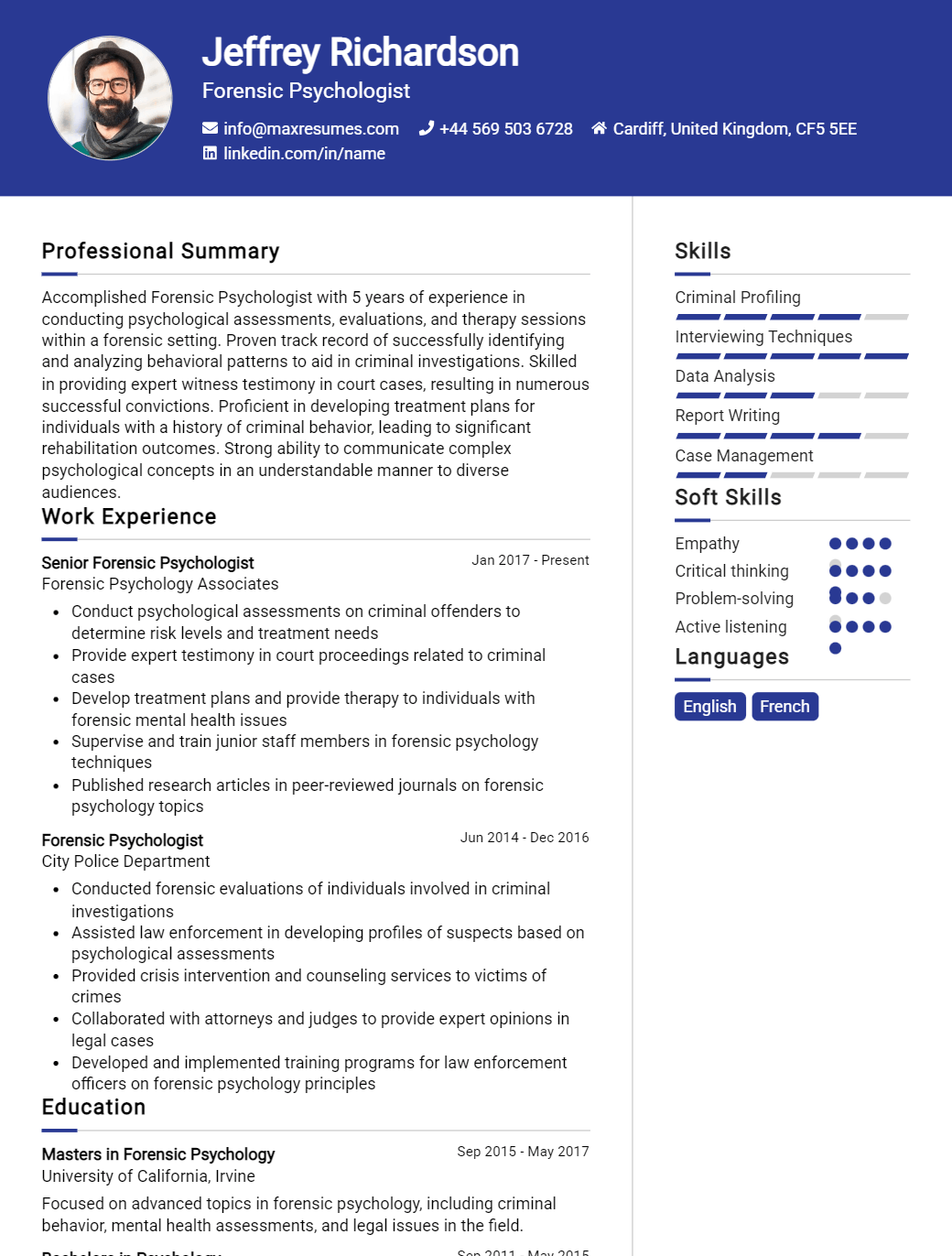 forensic-psychologist-resume-sample
