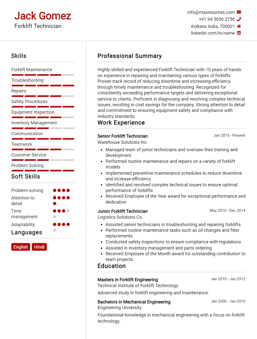 forklift-technician-resume-sample