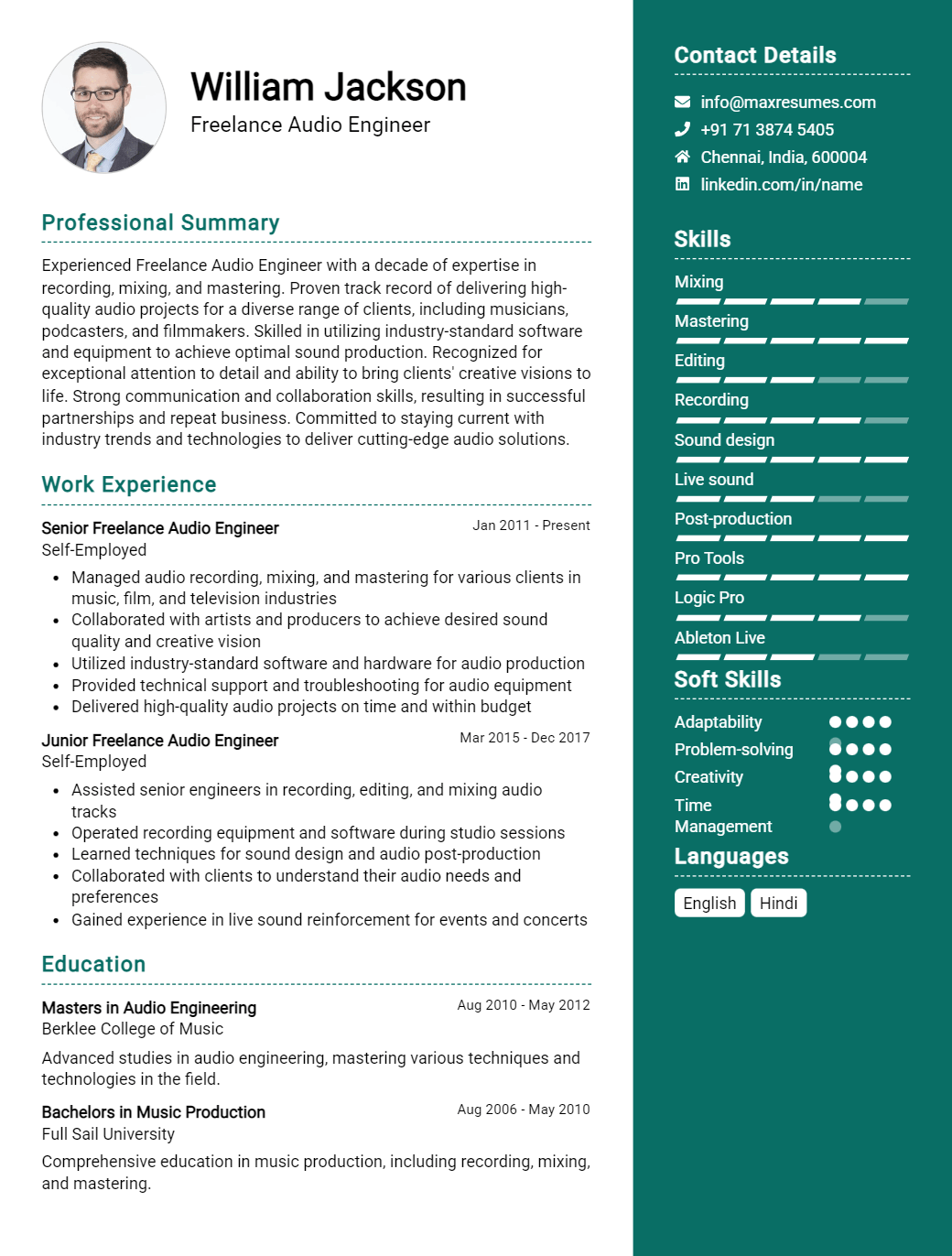 freelance-audio-engineer-resume-sample
