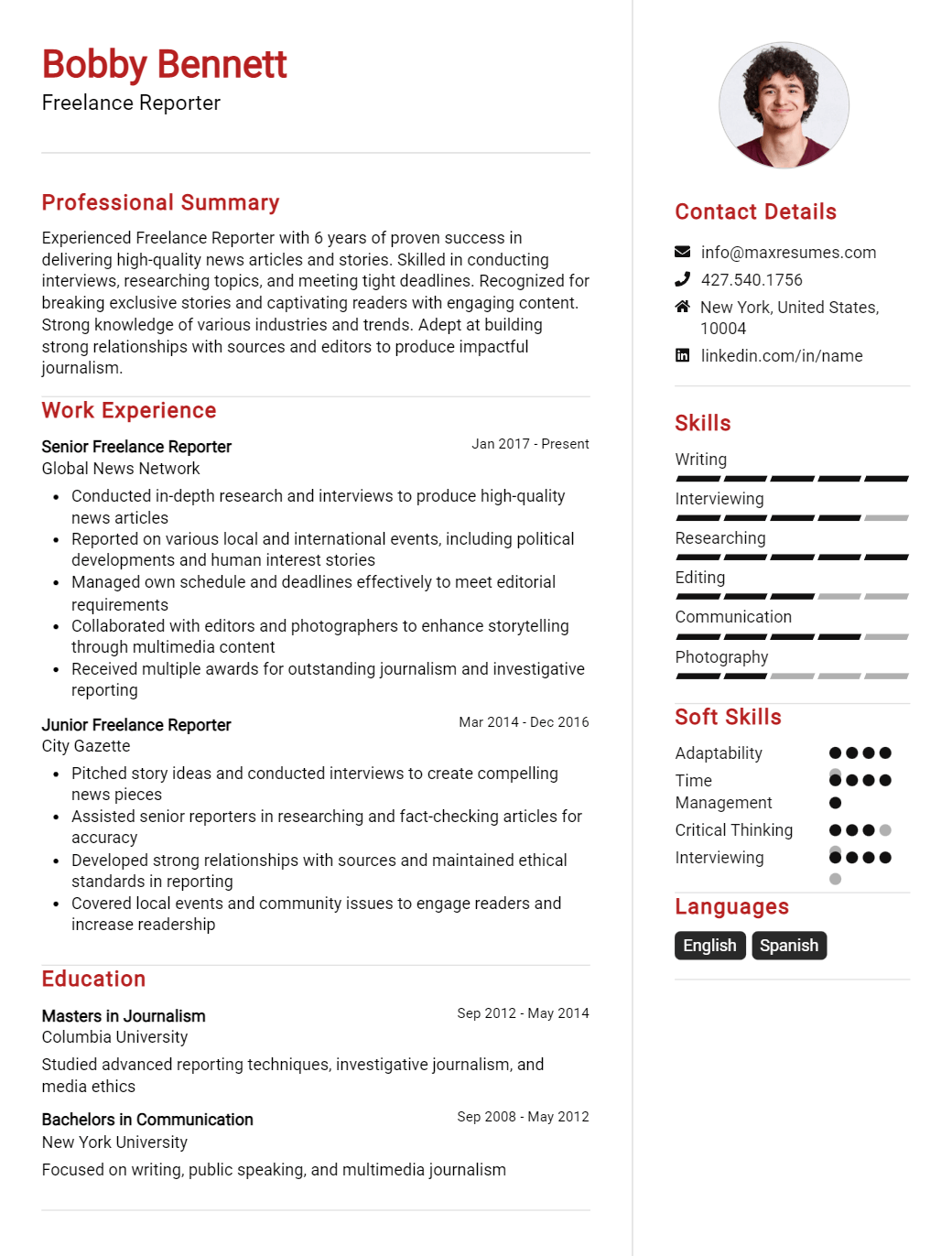 freelance-reporter-resume-sample