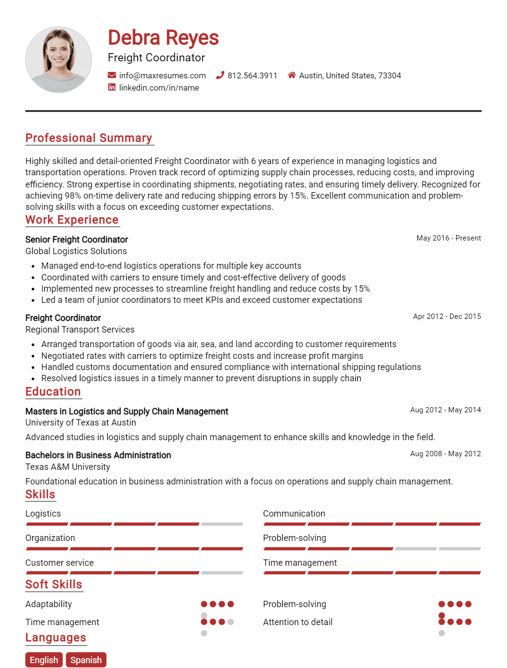 freight-coordinator-resume-sample
