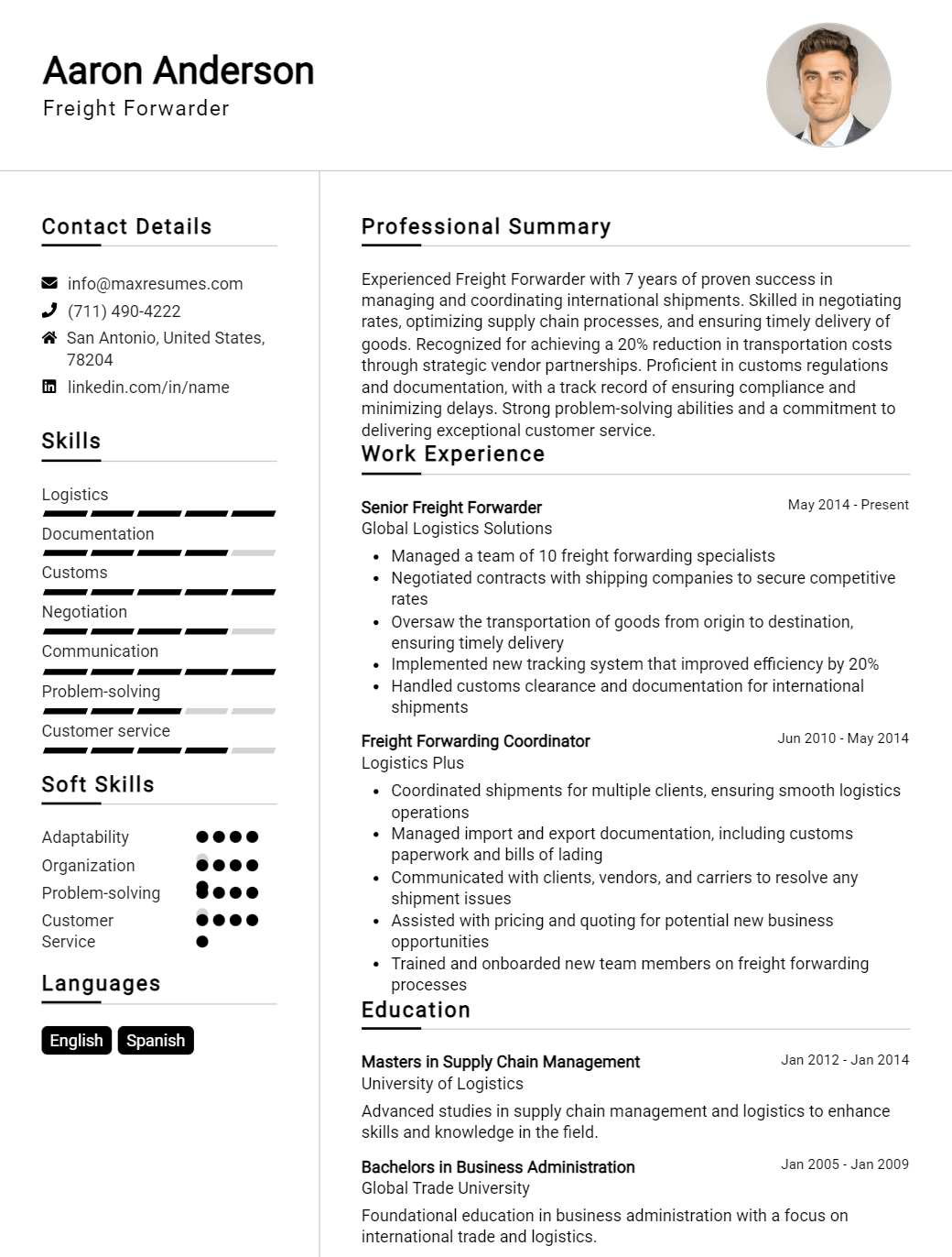 freight-forwarder-resume-sample