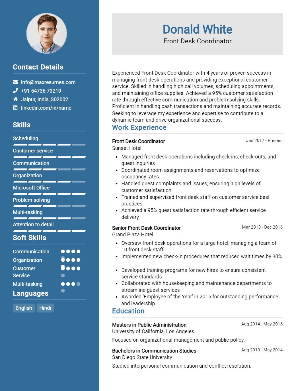 front-desk-coordinator-resume-sample