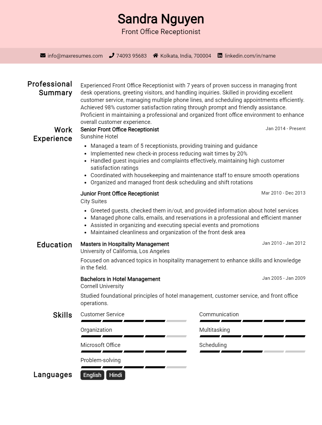 front-office-receptionist-resume-sample