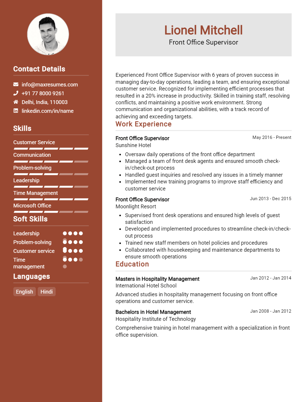 front-office-supervisor-resume-sample