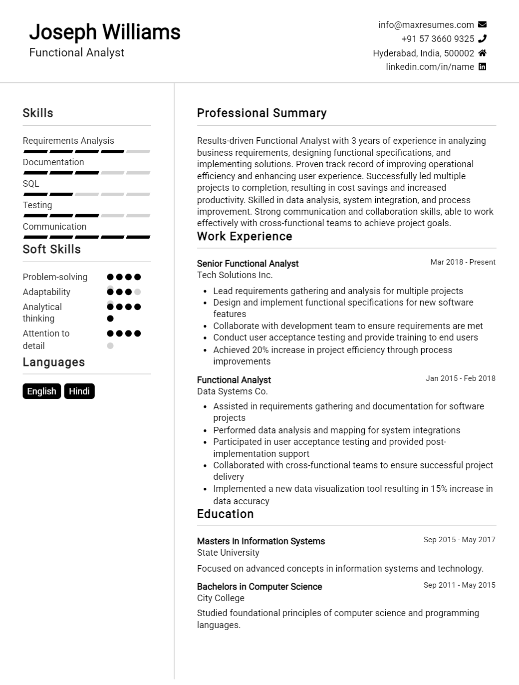 functional-analyst-resume-sample