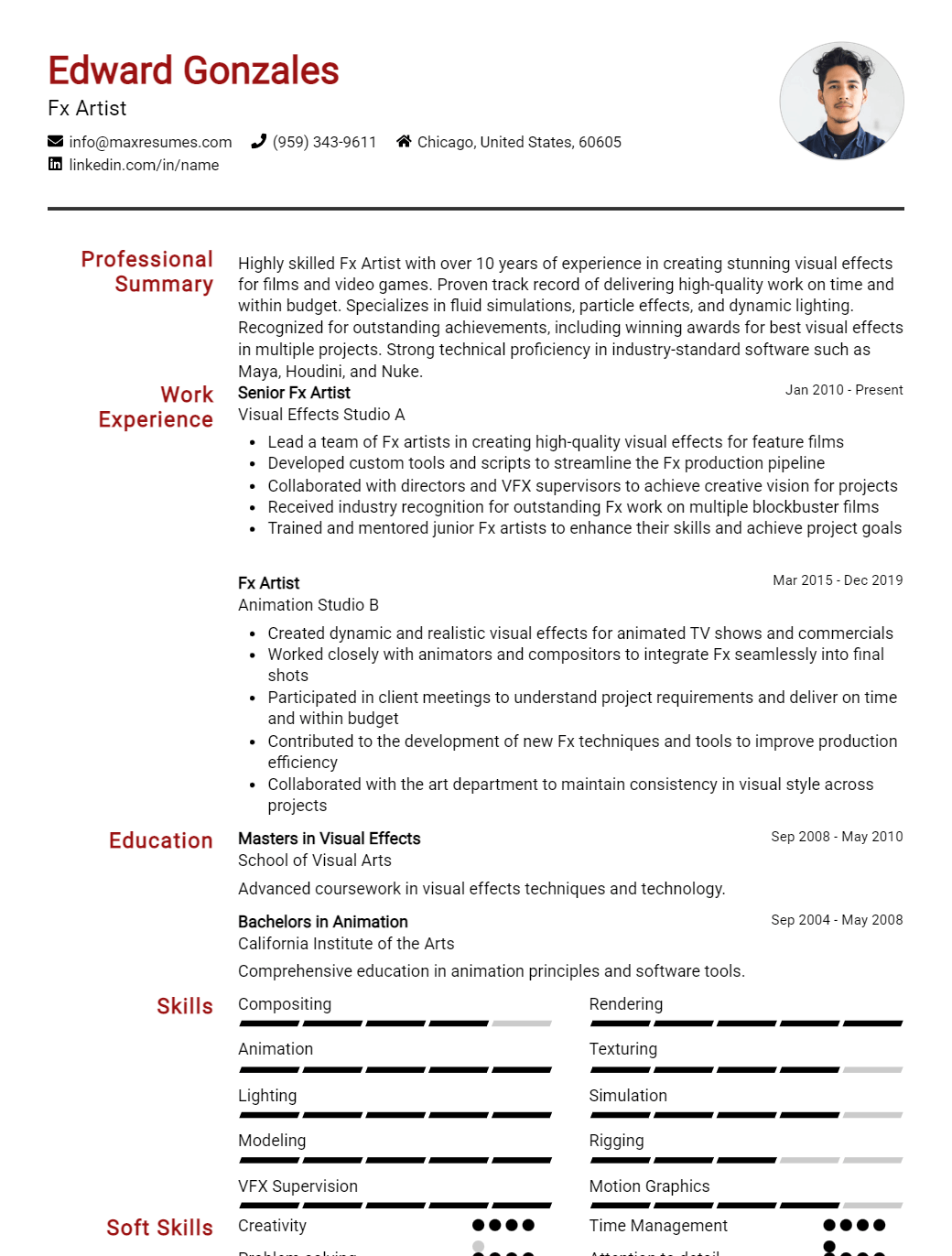 fx-artist-resume-sample