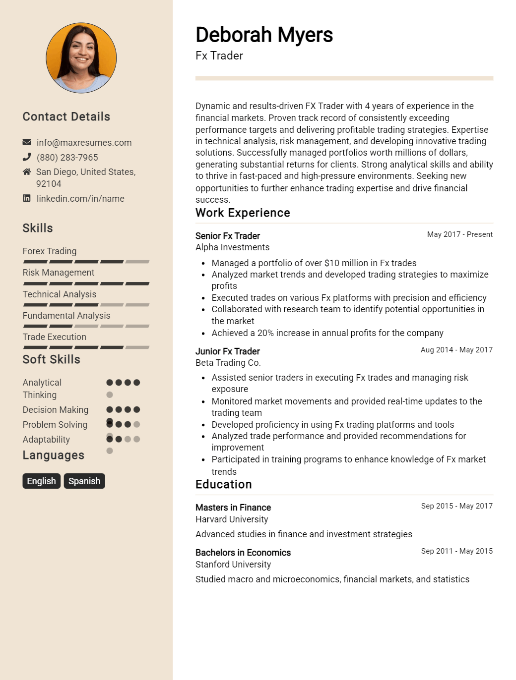 fx-trader-resume-sample