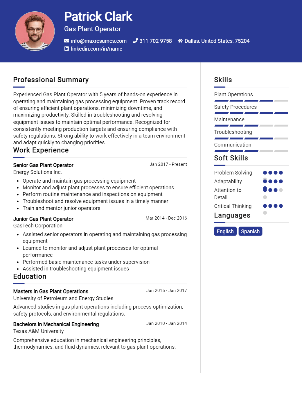 gas-plant-operator-resume-sample