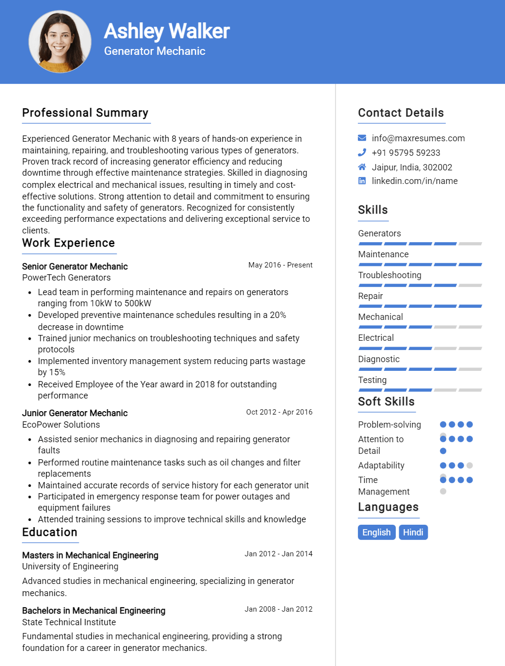 generator-mechanic-resume-sample