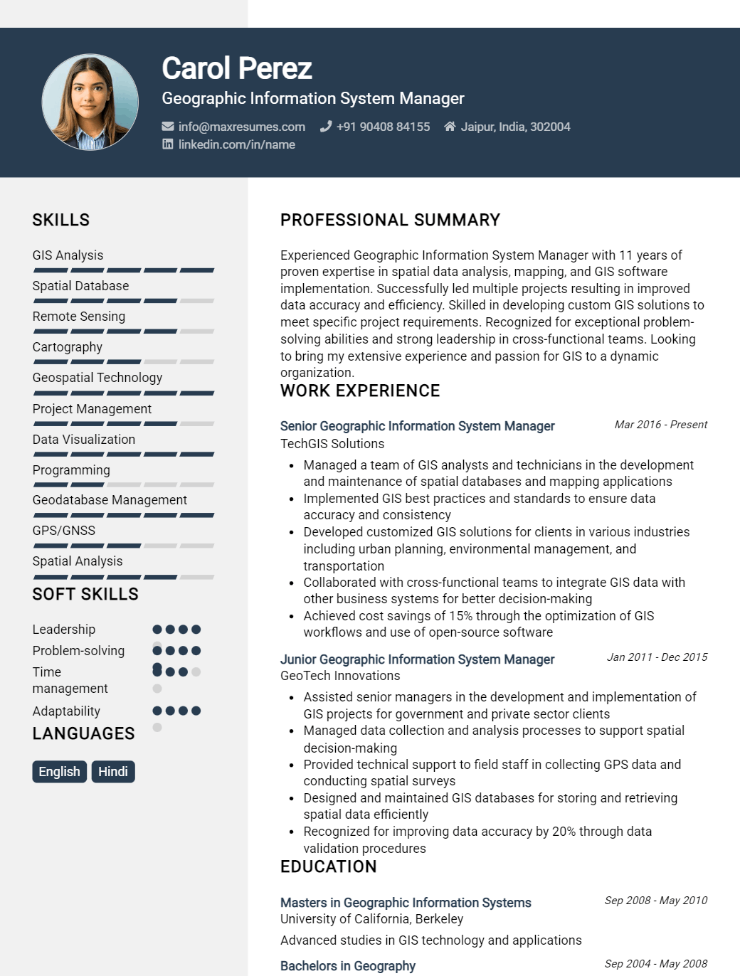 geographic-information-system-manager-resume-sample