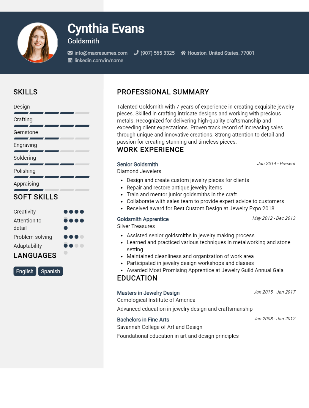 goldsmith-resume-sample