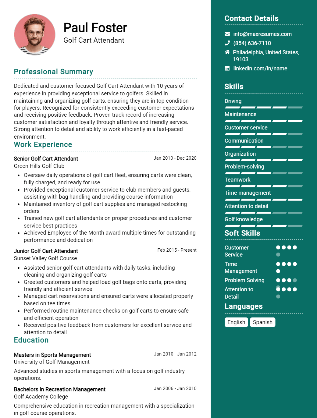 golf-cart-attendant-resume-sample