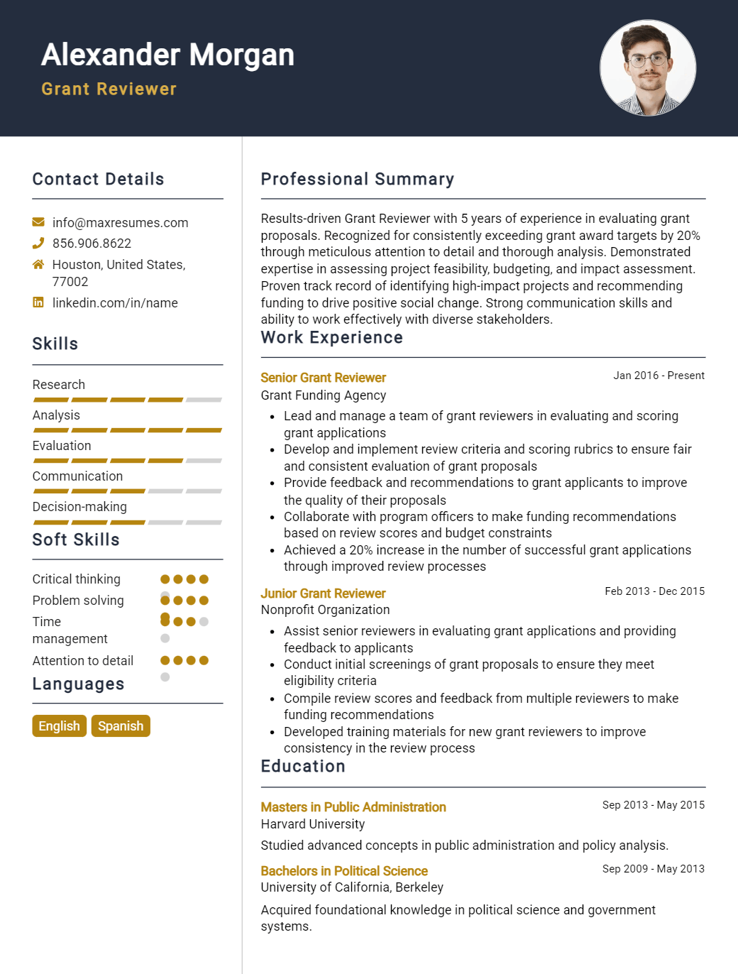 grant-reviewer-resume-sample