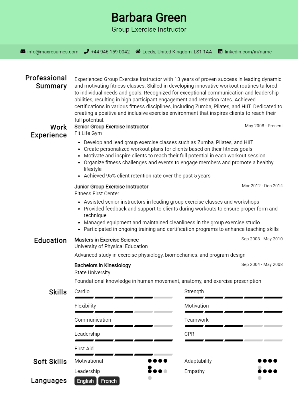 group-exercise-instructor-resume-sample