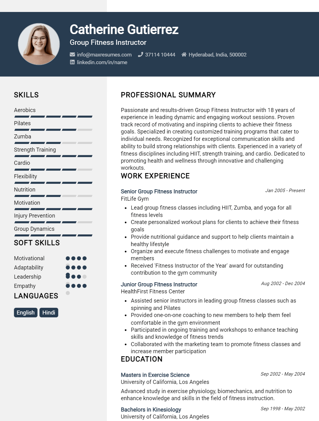 group-fitness-instructor-resume-sample