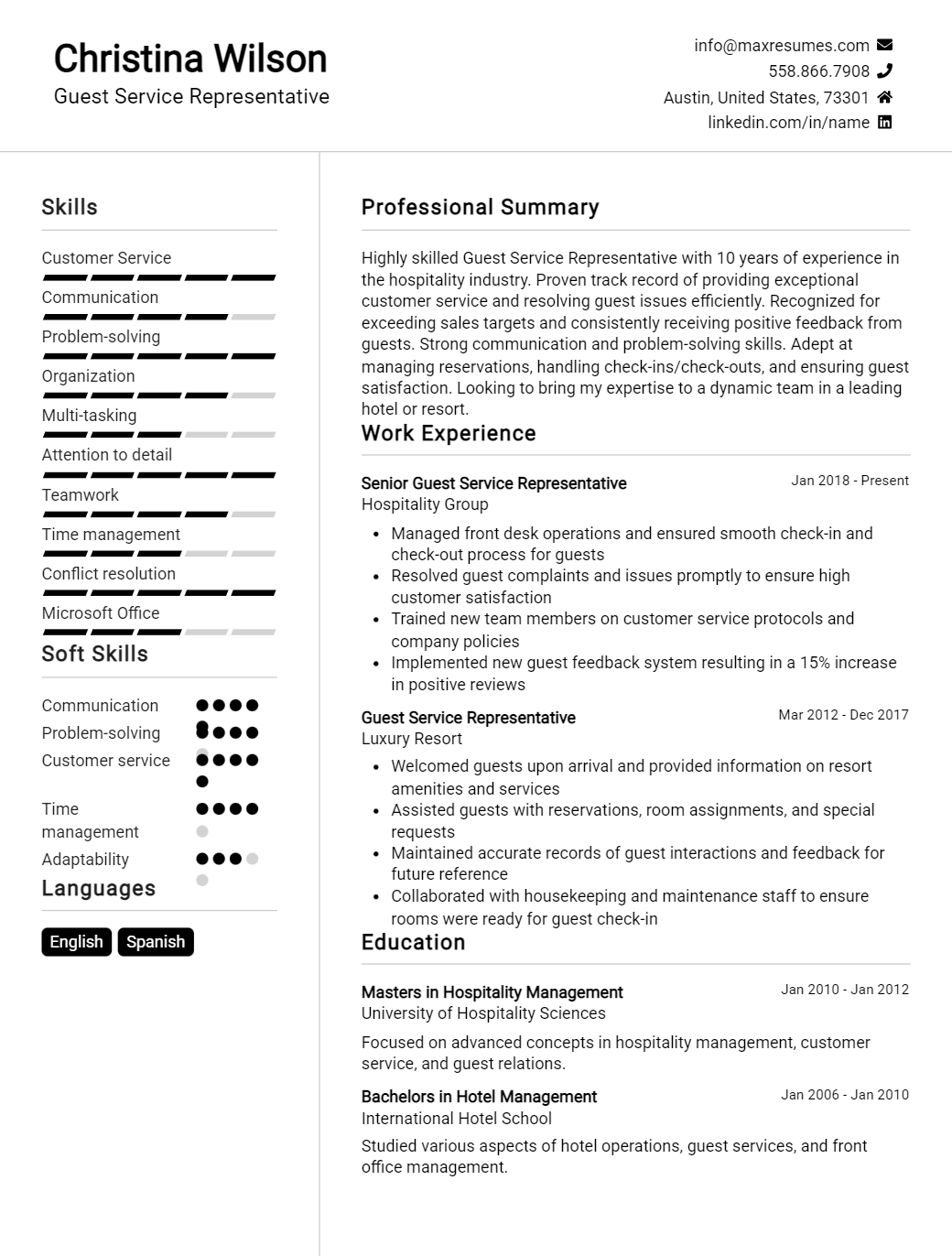 guest-service-representative-resume-sample