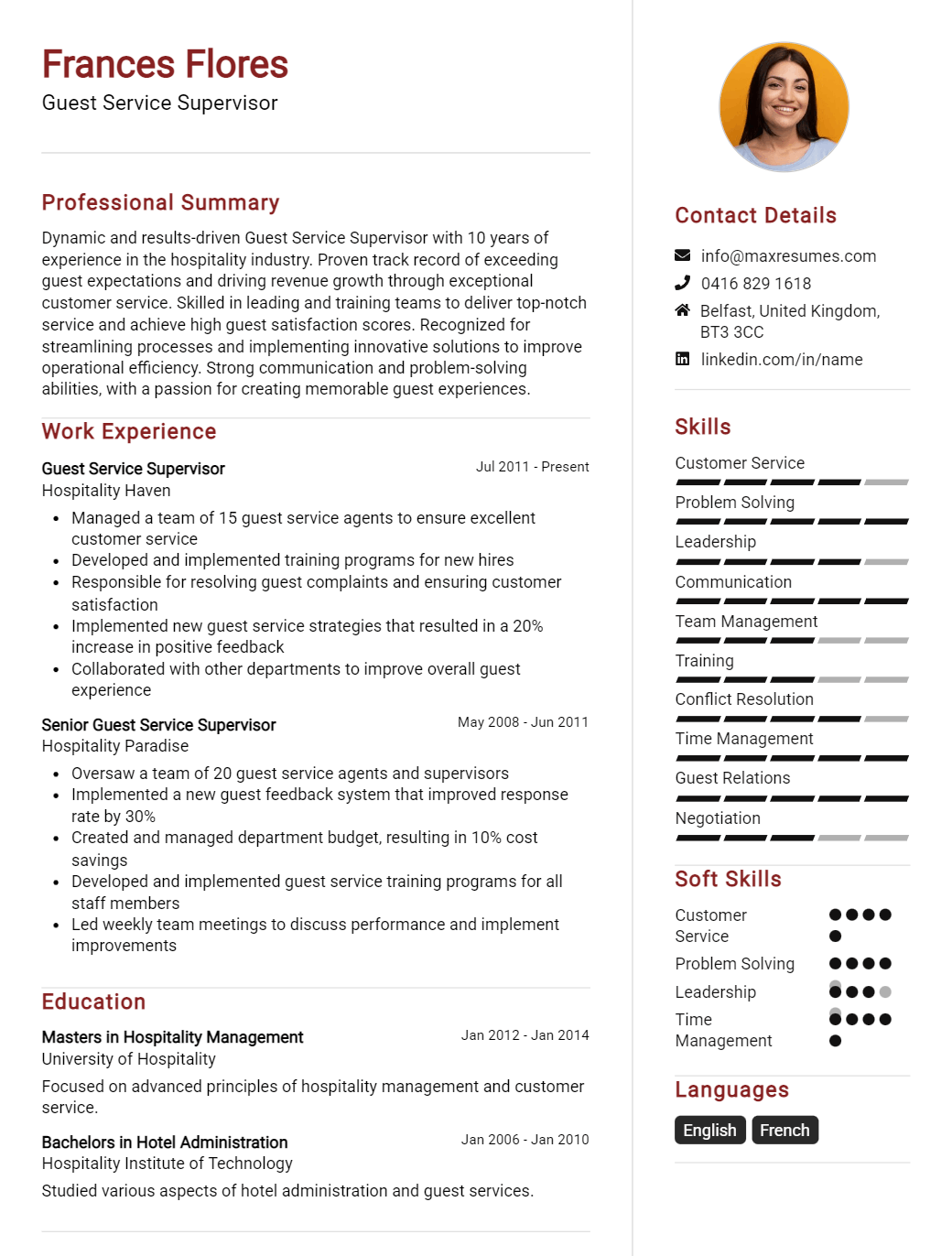 guest-service-supervisor-resume-sample