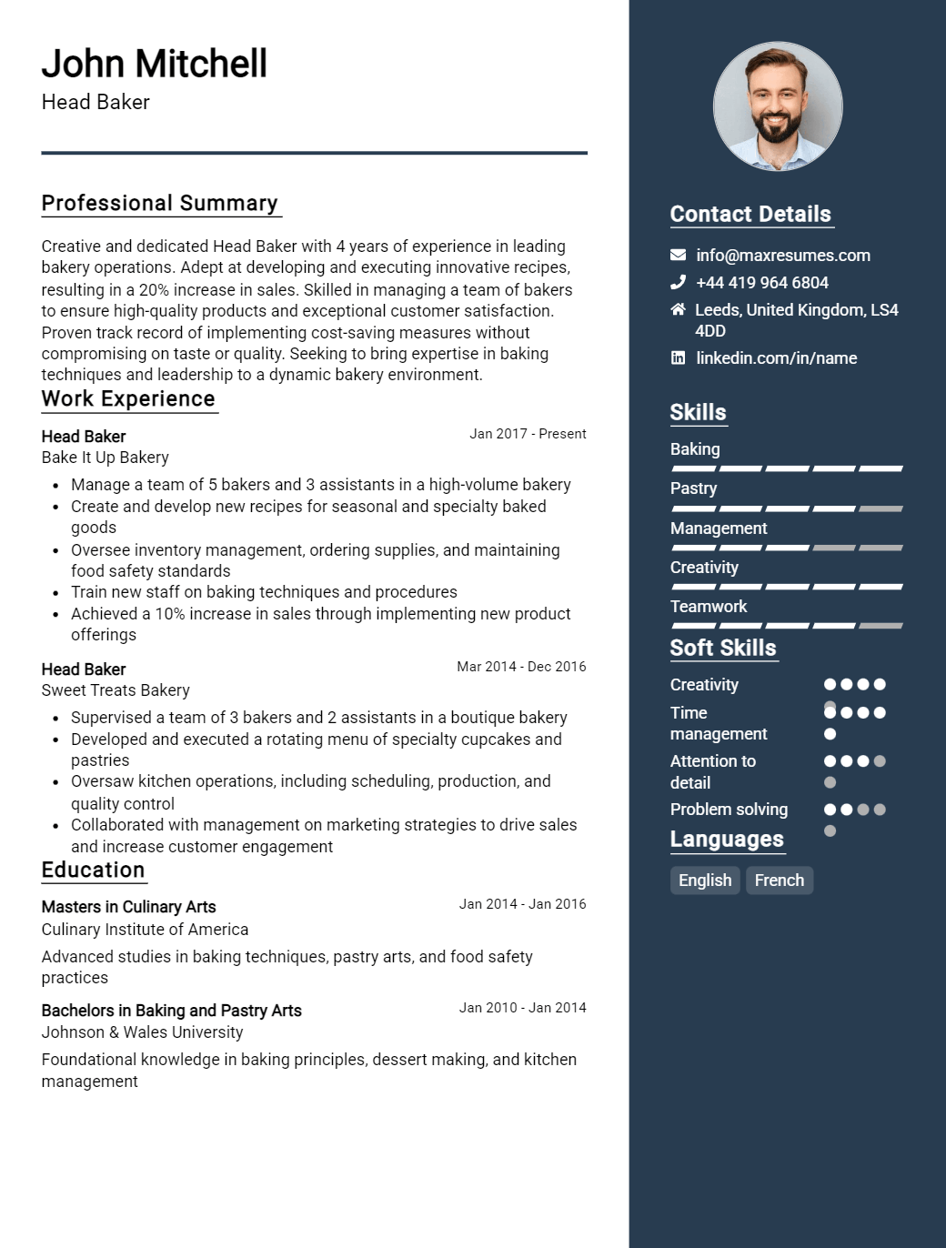 head-baker-resume-sample