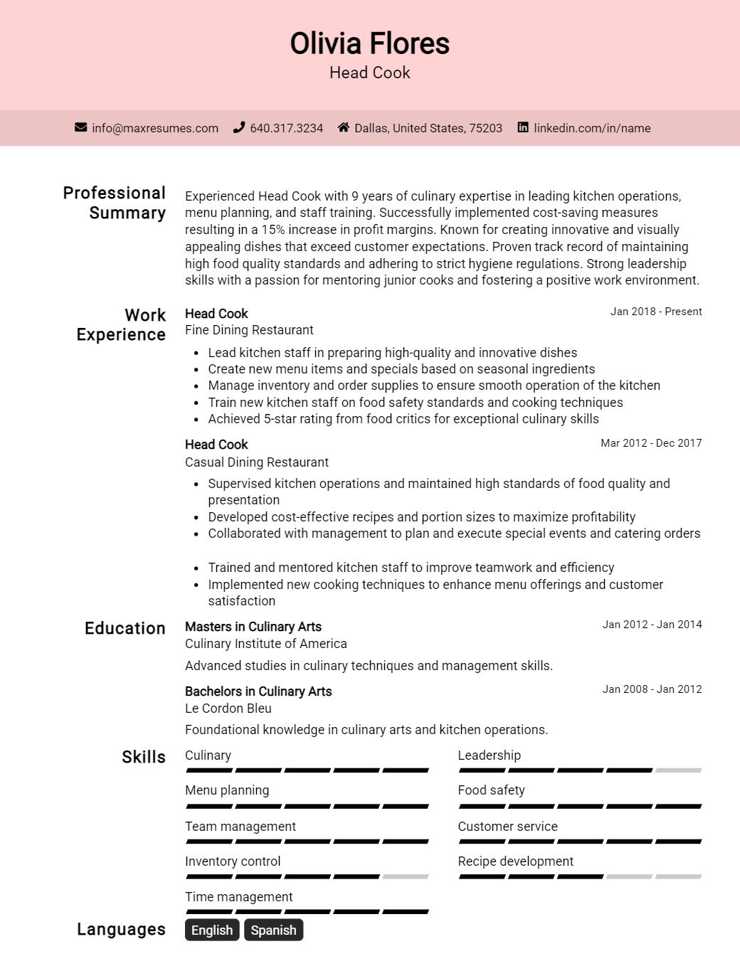 head-cook-resume-sample