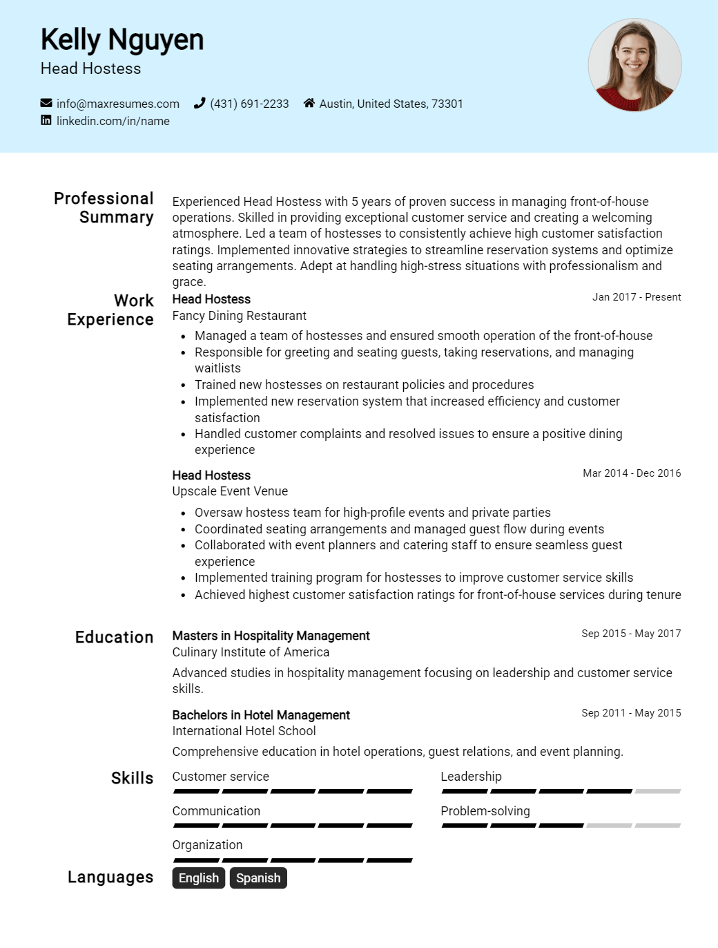 head-hostess-resume-sample