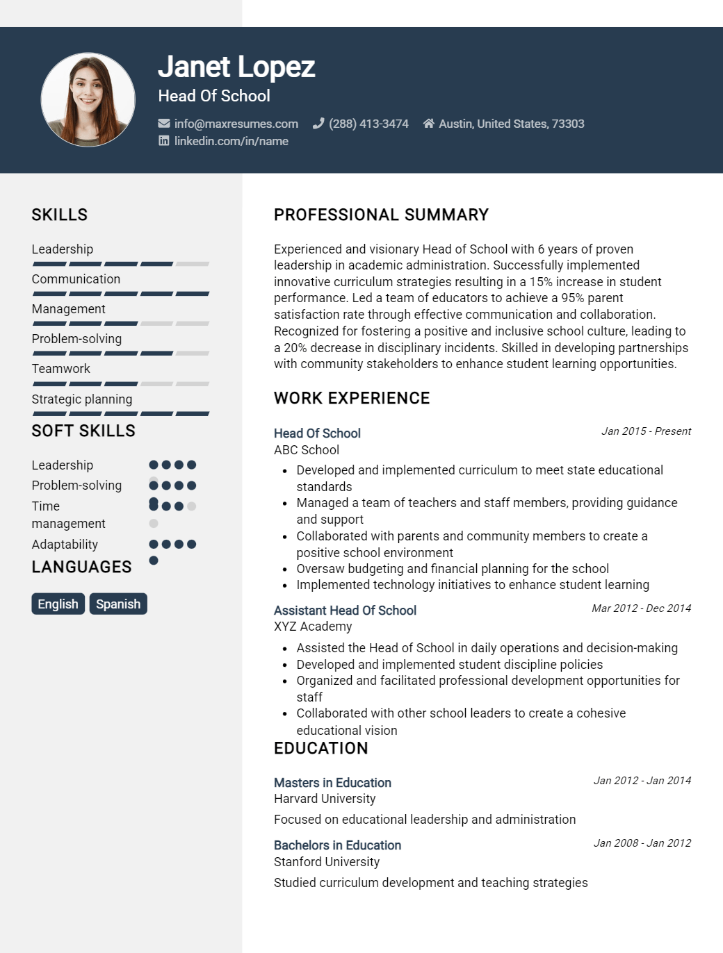 head-of-school-resume-sample