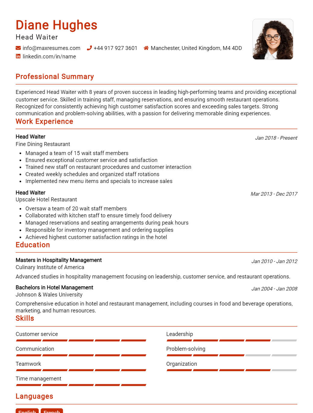 head-waiter-resume-sample