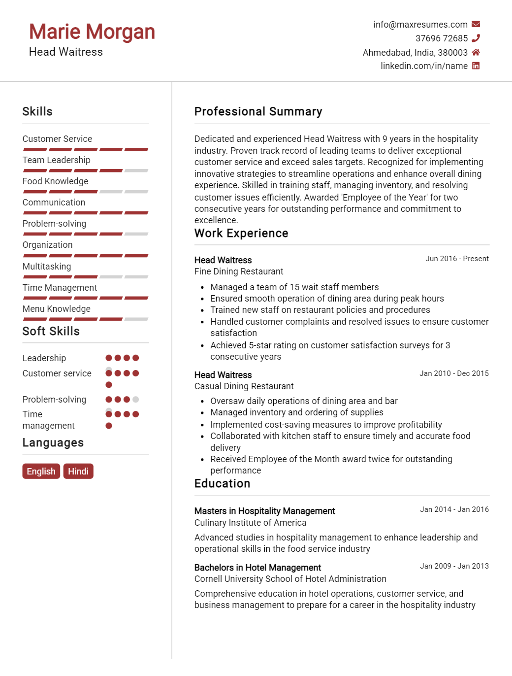 head-waitress-resume-sample