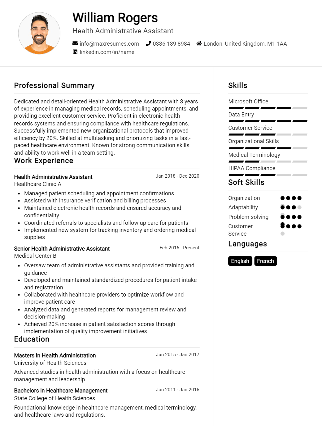 health-administrative-assistant-resume-sample