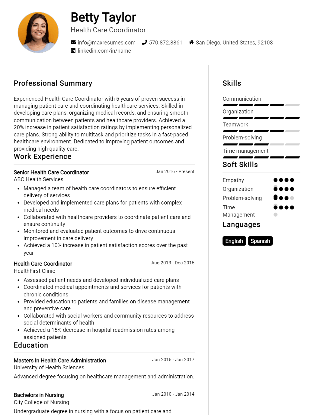 health-care-coordinator-resume-sample