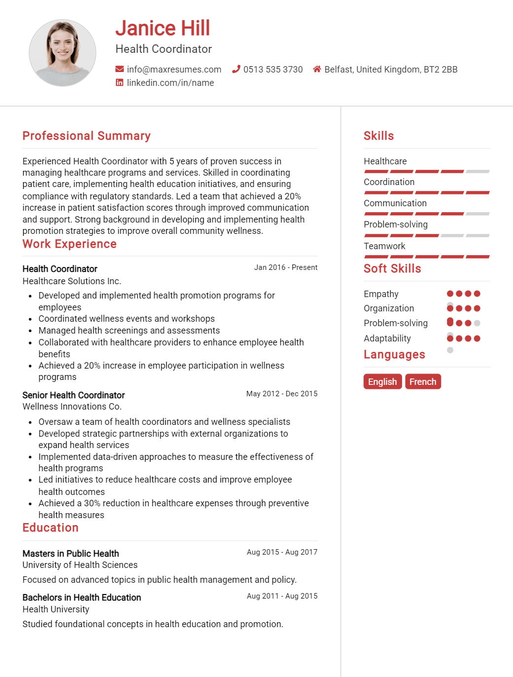 health-coordinator-resume-sample