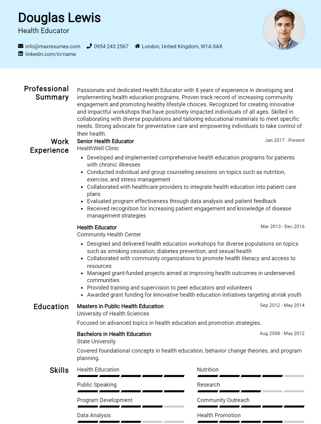 health-educator-resume-sample