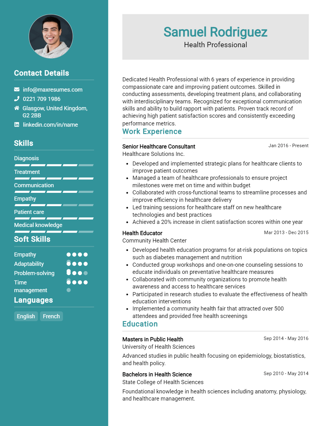 health-professional-resume-sample