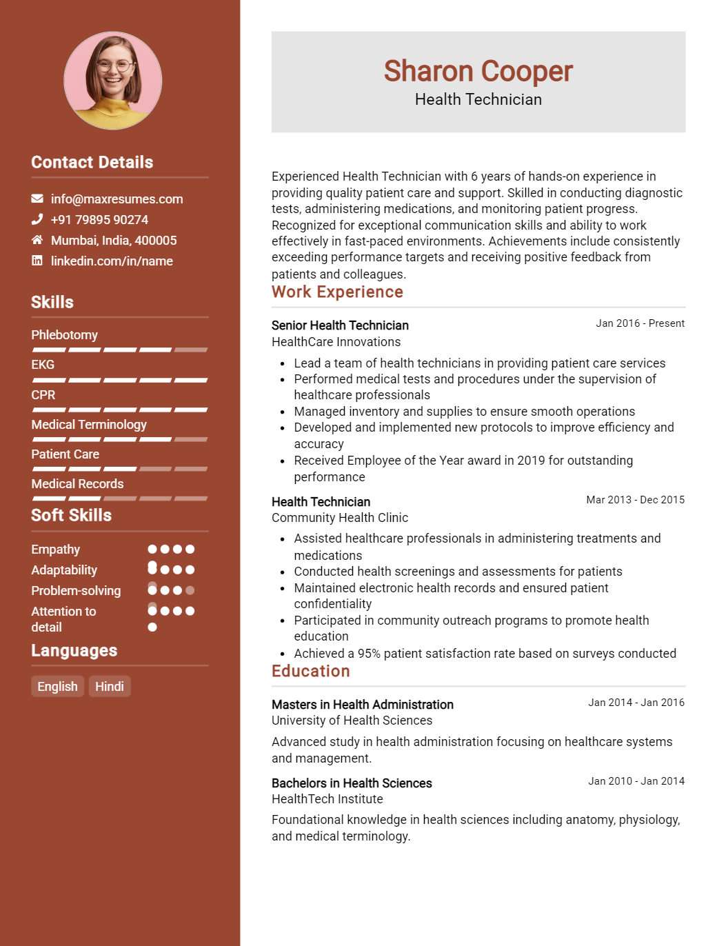 health-technician-resume-sample